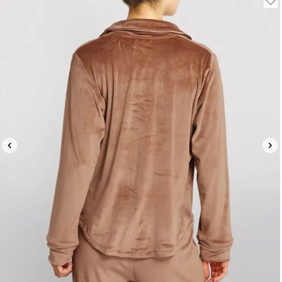 Skims Velour Button Up Sleep Shirt Collared Crushed Velvet Top Tan Plus Size 2X - Picture 4 of 10